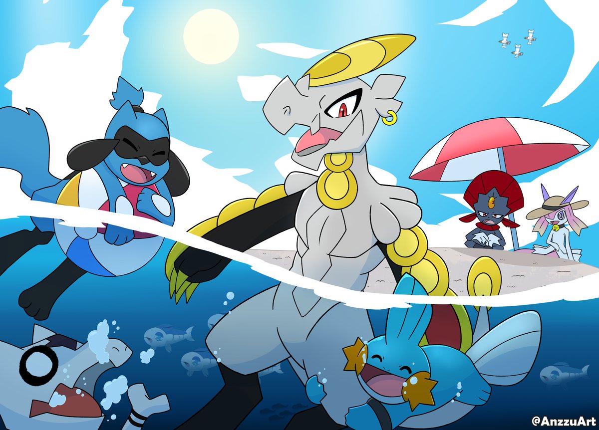 ANZZUART's tweet photo. The Beach Episode. 🏖️🌊
#pokemon #pokemonfanart #pmd #beach #riolu #hakamo_o #kirlia #marowak #mudkip #art https://t.co/t92ozHkf9F