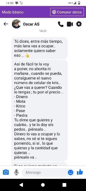 RRodriguez475's tweet photo. El 24 de marzo manda los siguientes mensajes a mi sobrino, porque quería información mía y al no recibir nada amenaza con publicar fotos y videos que él DICE QUE TIENE EN SU PODER, esta sería ya la TERCERA DENUNCIA POR SUS AMENAZAS https://t.co/l2fshezYzk