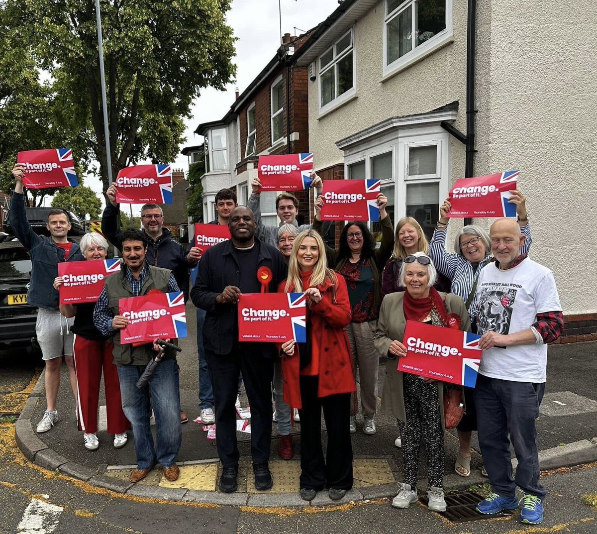 LabourKettering's tweet photo. A surprise visit from David Lammy, Shadow Foreign Secretary, who dropped in to join Rosie’s team this morning for a spot of canvassing. @rosie_wrighting @UKLabour #thewrightingsonthewall #thefuturesrosie https://t.co/F3jLapfocq