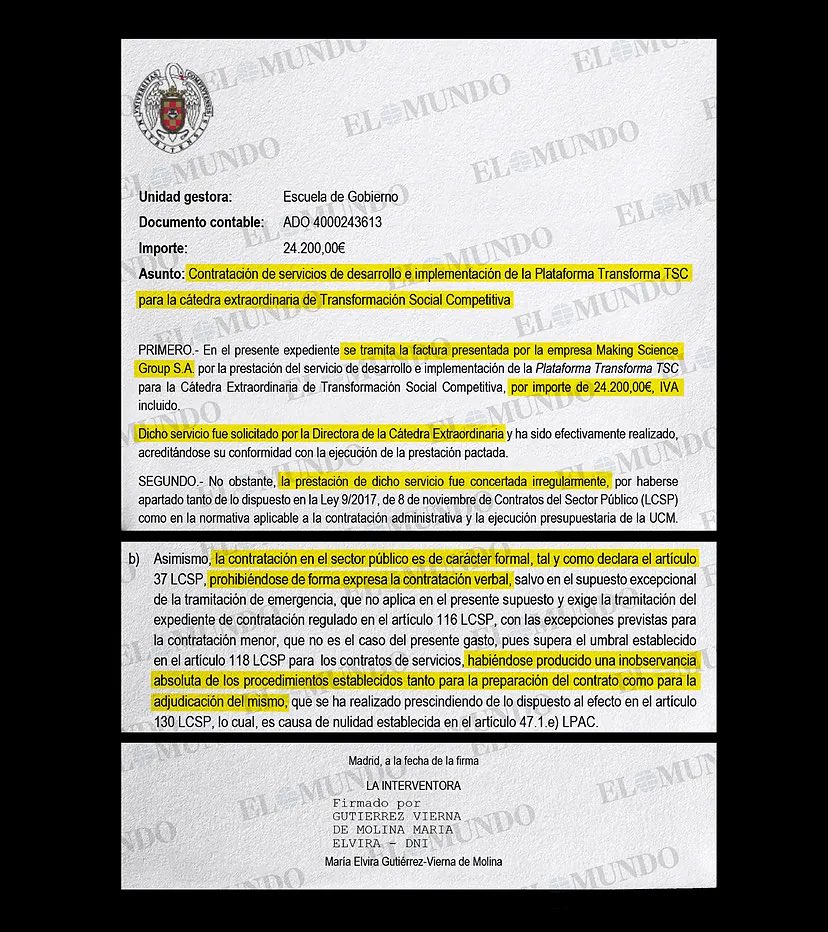 vitoquiles's tweet image. 🔴 #URGENTE | La Complutense abandona a Begoña Gómez y la acusa de realizar contrataciones irregulares para su cátedra y saltarse todos los controles.