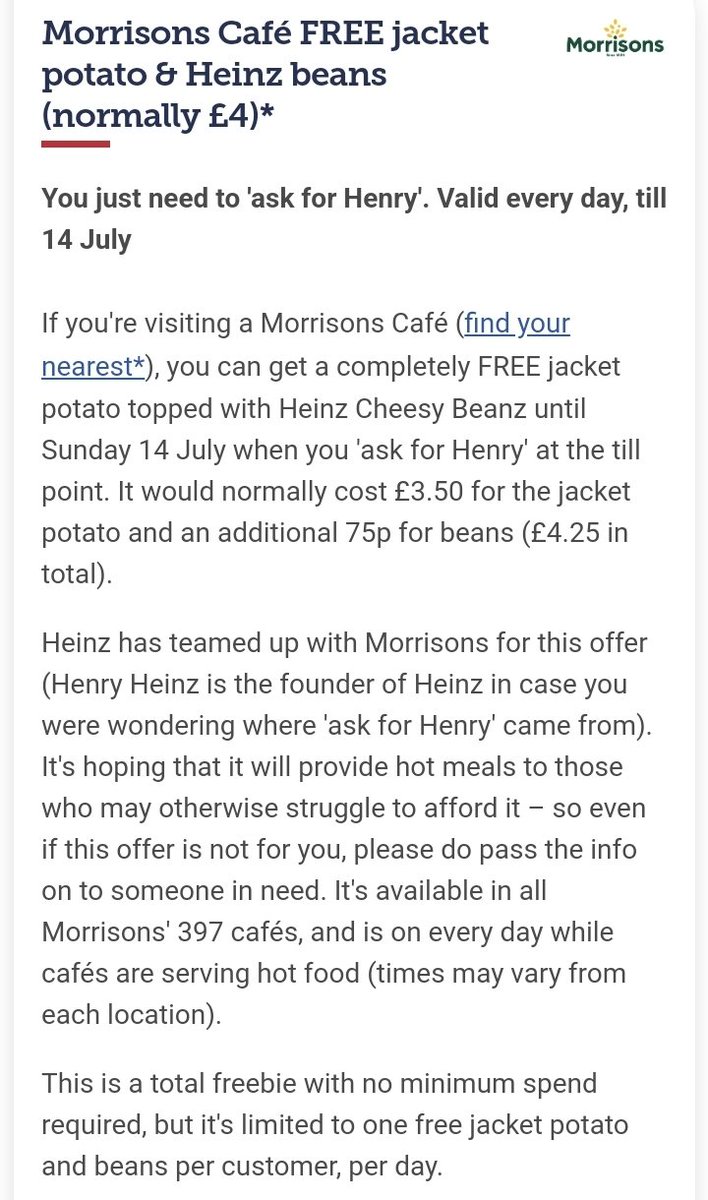 Please retweet far and wide so that as many people as possible can take advantage. <a href="/Morrisons/">Morrisons</a> 👏🏽