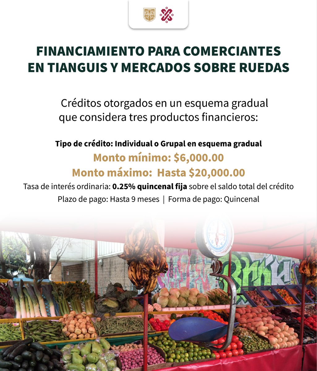 GobCDMX's tweet photo. ¡Este es el momento para solicitar un crédito y hacer crecer tu negocio! 🙌

🤯 ¿Conoces el programa “Financiamiento para comerciantes en tianguis y mercados sobre ruedas”? Aquí te compartimos toda la información que necesitas. 🫰

Para realizar tu solicitud, visita: 🌐 https://t.co/F1orCFc5Ql