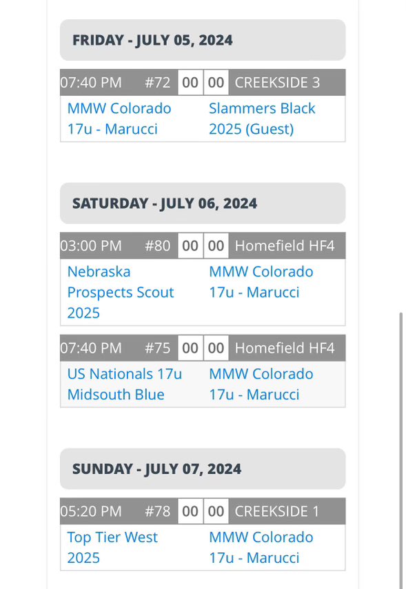 My schedule for the upcoming PBR tournament in Kansas City
