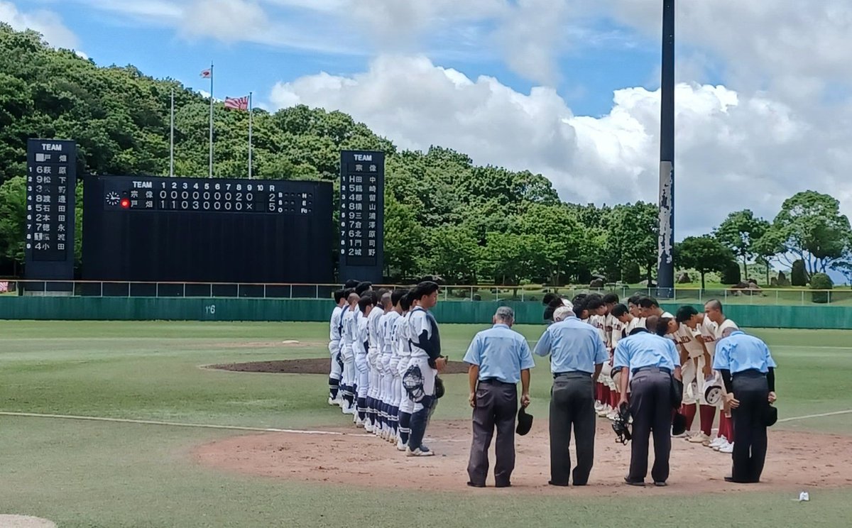 fkkokoyakyu's tweet photo. ▼第106回全国高校野球選手権福岡大会
【2回戦】宗像―戸畑
〈7/3 筑豊緑地①〉 試合終了
　　 一二三四五六七八九  計ＨＥ
宗像 ０００００００２０  ２５１
戸畑 １１０３００００ x   ５７０
【宗】池川→門司
【戸】渡部→猿渡
《本》本田（戸）
本田が特大の一発
戸畑が継投で逃げ切る https://t.co/ukorLXLCsq