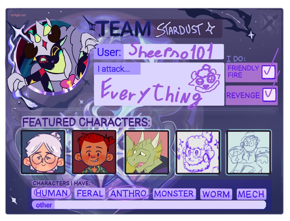 SheepStar8's tweet photo. ARTFIGHT TIME EVERYBODY WOOHO!!!! DROP YOUR ARTFIGHT DOWN BELOW!
#teamstardust  #artfight2024 

https://t.co/nBoqQC4WSc https://t.co/jegseBuY88