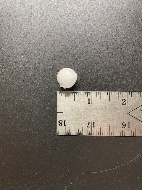 RussBowen1's tweet photo. Hail this afternoon about 1PM, drifted 3" deep in protected locations. Largest stone about 1/2 in. https://t.co/tlINVeo6Wb