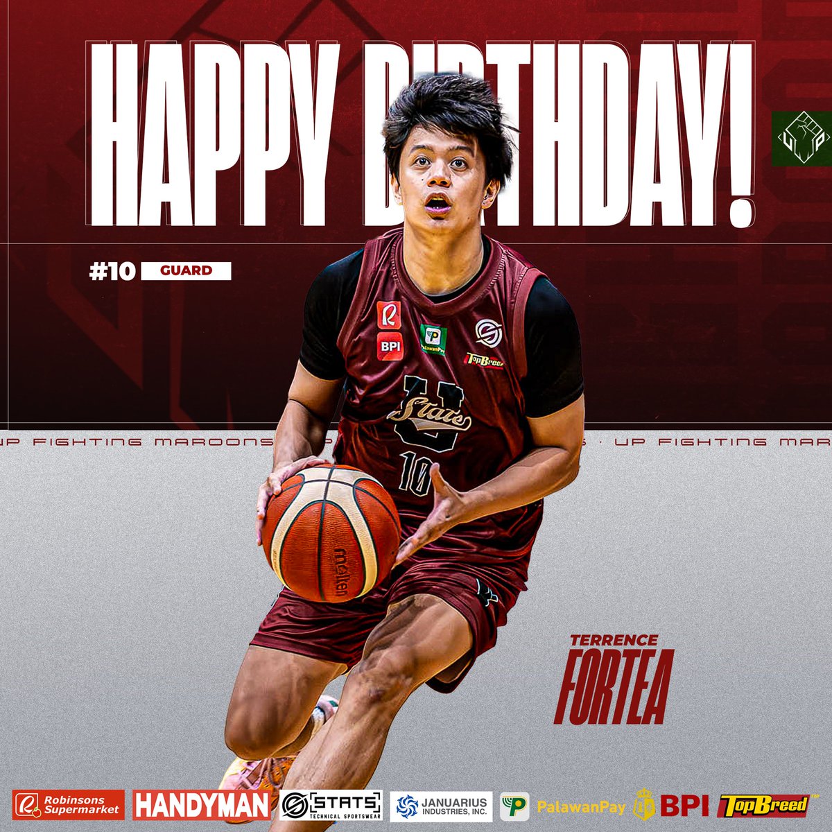 TERRY-FIC CELEBRATION! 🎉

The UP Men's Basketball Team family would like to greet its sweet-shooting guard, Terrence Fortea a happy birthday!

Enjoy your day, Terrence! 🎂

#UPFight #nowheretogobutUP