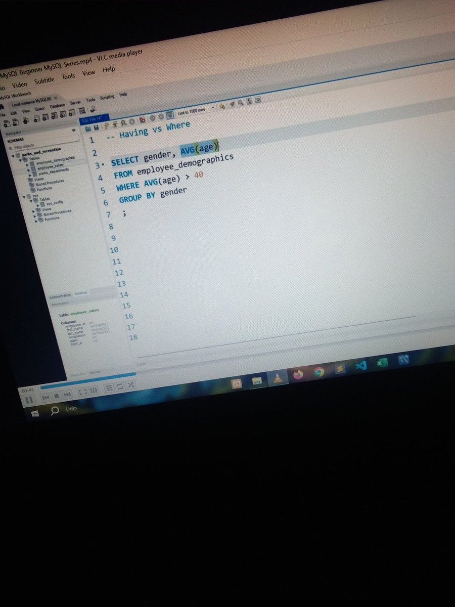 Day2:
Starting my 31days July Learning Challenge!!

Learnt about the difference between Having and Where in MySql and more 
<a href="/Alex_TheAnalyst/">Alex Freberg</a>
 
<a href="/youdevhub/">Young Developers Hub 🧑🏻‍💻</a>

#31DaysOfCodeWithYoudevhub 
#31DOCWYDH
<a href="/IAmRoxified/">Uncle Power 👨🏻‍💻</a>