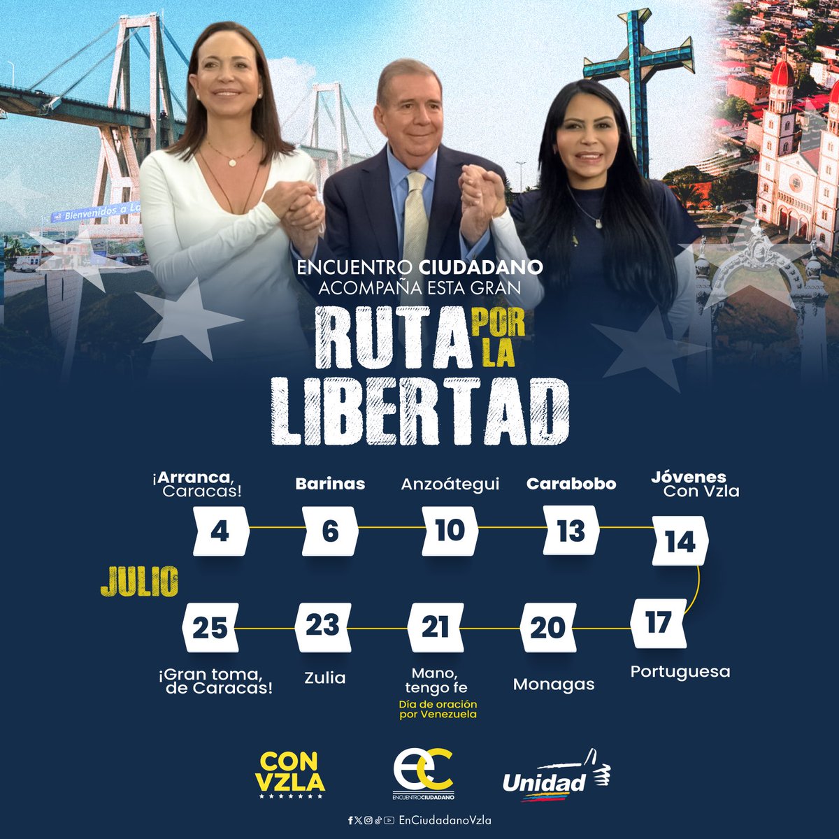 EnCiudadanoVzla's tweet photo. ¡Hagamos historia, únete a la Ruta por la Libertad! 🇻🇪

Unidos, construiremos un futuro mejor para Venezuela. 💙

#UnidadYVoto | #UnidosSomosMejores | #VamosAGanar https://t.co/kN1V2GV85b
