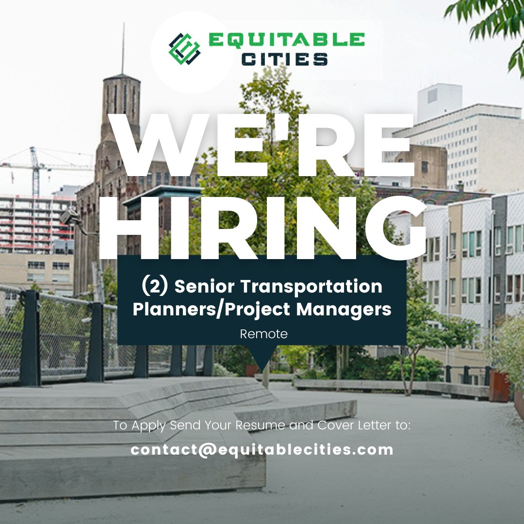 Equitable Cities LLC (@citiesequitable) on Twitter photo We're hiring (2) Senior Transportation Planners/Project Managers!
More info: equitablecities.com/senior-transpo…
Apply with a resume, cover letter, and portfolio: contact@equitablecities.com. We're hiring (2) Senior Transportation Planners/Project Managers!
More info: equitablecities.com/senior-transpo…
Apply with a resume, cover letter, and portfolio: contact@equitablecities.com.