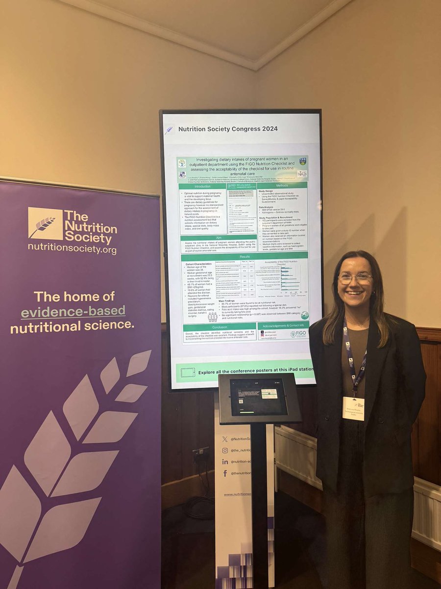 Lucy murphy (@lucymurphy0123) on Twitter photo Delighted to be representing <a href="/UCDPerinatal/">UCD Perinatal Research Centre</a> at the #NSCongress24
Presenting a poster on my research using the FIGO Nutrition Checklist investigating dietary intakes among pregnant women attending <a href="/_TheNMH/">The National Maternity Hospital</a>
<a href="/ProfFMcAuliffe/">Fionnuala McAuliffe NMH & UCD</a> <a href="/LizOSullivanPhD/">Liz O'Sullivan</a> <a href="/FIGOHQ/">FIGO HQ</a> <a href="/emmahokey/">emma hokey</a> <a href="/SLK_RD/">Sarah Louise Killeen, RD, PhD</a> Delighted to be representing <a href="/UCDPerinatal/">UCD Perinatal Research Centre</a> at the #NSCongress24
Presenting a poster on my research using the FIGO Nutrition Checklist investigating dietary intakes among pregnant women attending <a href="/_TheNMH/">The National Maternity Hospital</a>
<a href="/ProfFMcAuliffe/">Fionnuala McAuliffe NMH & UCD</a> <a href="/LizOSullivanPhD/">Liz O'Sullivan</a> <a href="/FIGOHQ/">FIGO HQ</a> <a href="/emmahokey/">emma hokey</a> <a href="/SLK_RD/">Sarah Louise Killeen, RD, PhD</a>