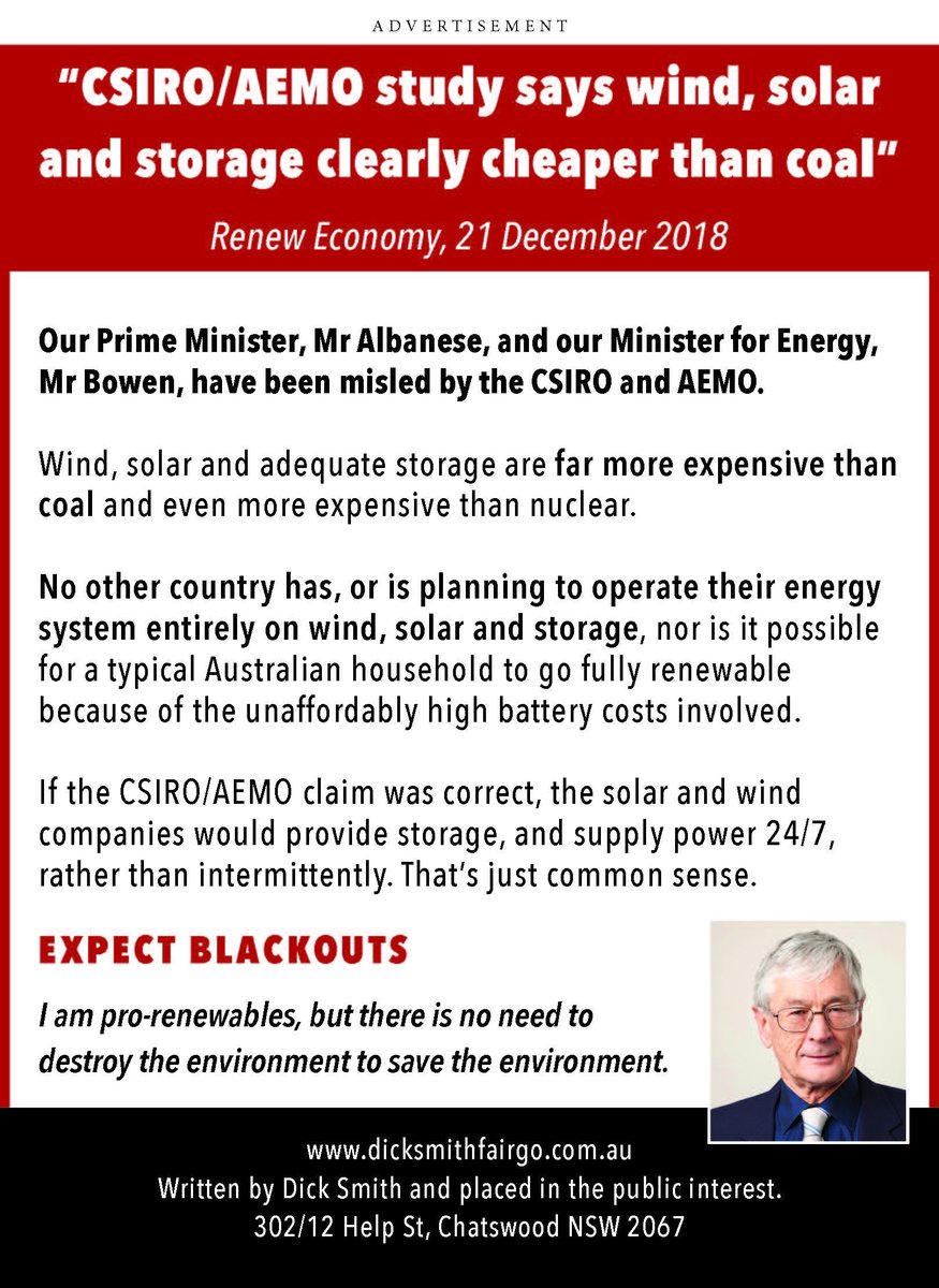 DickSmithFairGo's tweet image. I&apos;ve placed this ad in The Australian &amp;amp; AFR. Years ago I ran an ad re Australia needing to go to nuclear submarines. The Coalition changed its policy &amp;amp; had support from the opposition who I was told would not support nuclear submarines. Now we have to consider nuclear power.