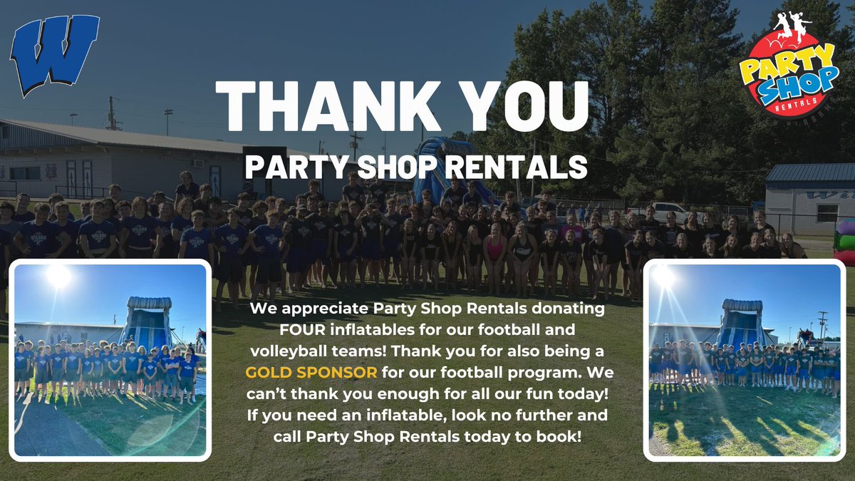 Thank you, Party Shop Rentals, for donating to our FUN day today! If you need an inflatable for your party, event, or just for fun, then give them a call TODAY!