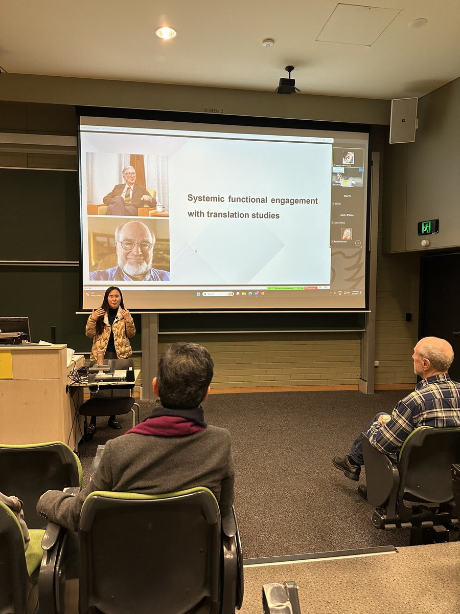 sokeven's tweet photo. Prof Hailing Yu enlightening us with SFL engagement with translation studies and SFL-informed TS. Wonderful to see a TS scholar visible as plenary speaker at a major linguistics congress! #isfc49 #unsw https://t.co/IiJXikMFOL