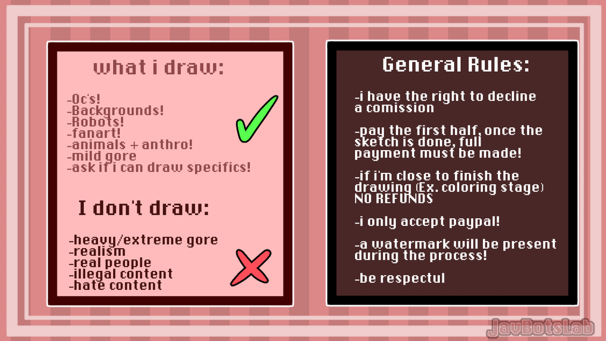 JavBotsLab's tweet photo. Hello! Here are my comissions! take a look and contact me if you are interested! https://t.co/l5RTzOoGTS