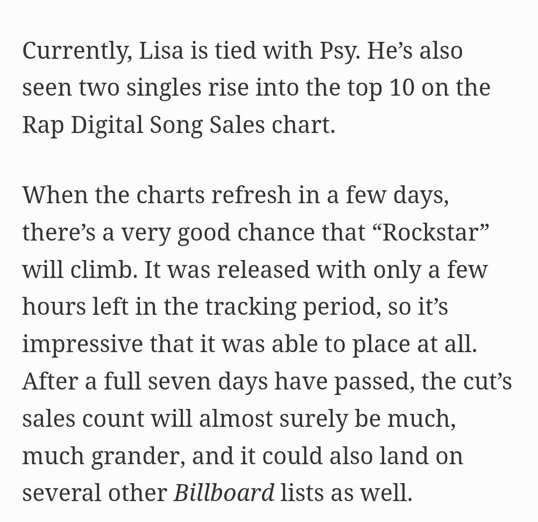 ROCKSTAR by #LISA RANKS 8 IN BILLBOARD RAP SONGS DIGITAL SALES CHART in just 4 days.
Lilies move💪🤘 Stream harder for Lisa.
#LISAxROCKSTAR