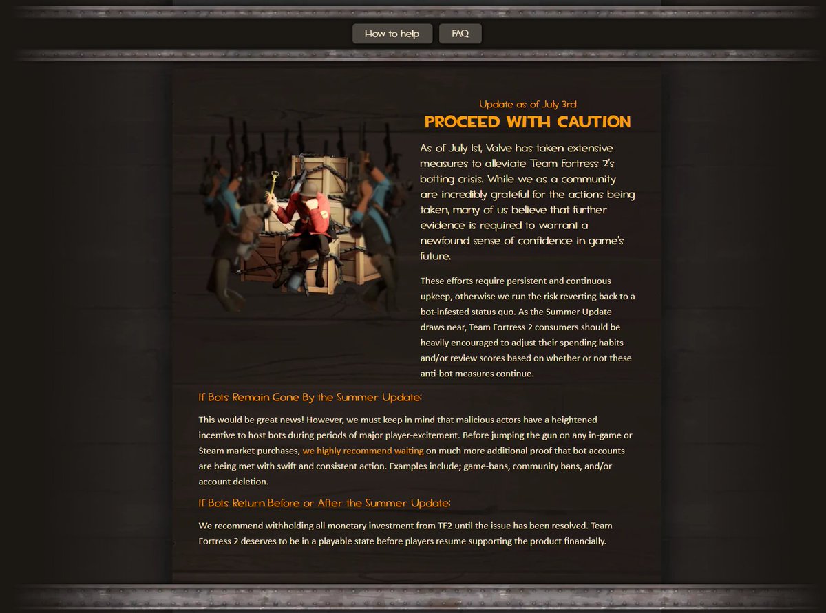 Thewhat (@thewhat89) on Twitter photo The Save.tf website was updated to have a new section featuring details in regards to boycotting TF2.  
I'll explain my thoughts in a future upload, but for now, I'll let the website do the talking  
#savetf2 #fixtf2 The Save.tf website was updated to have a new section featuring details in regards to boycotting TF2.  
I'll explain my thoughts in a future upload, but for now, I'll let the website do the talking  
#savetf2 #fixtf2
