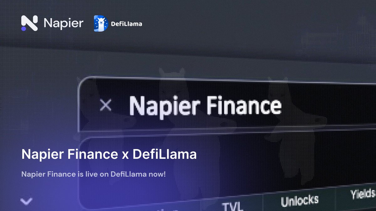 NapierFinance's tweet photo. Napier Finance is live on DefiLlama now.

Check at https://t.co/PvMmV4jnPD https://t.co/nArHLI0Fvd