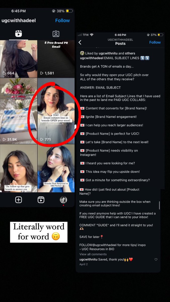 I've said it before and I will say it again. STOP 👏🏻 COPYING 👏🏻 OTHER 👏🏻 UGC 👏🏻 CREATORS. 

I was just informed by a fellow creator that some girl literally stole my reel caption WORD FOR WORD. 

I have a free UGC Guide in my bio for other beginner creators to have access to.