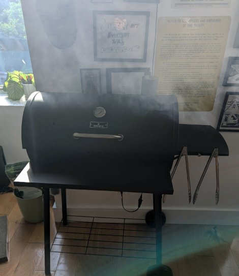 boss_on_here's tweet image. Coals are hot, game is on, and the AC is blasting. Grab some brews and come through!