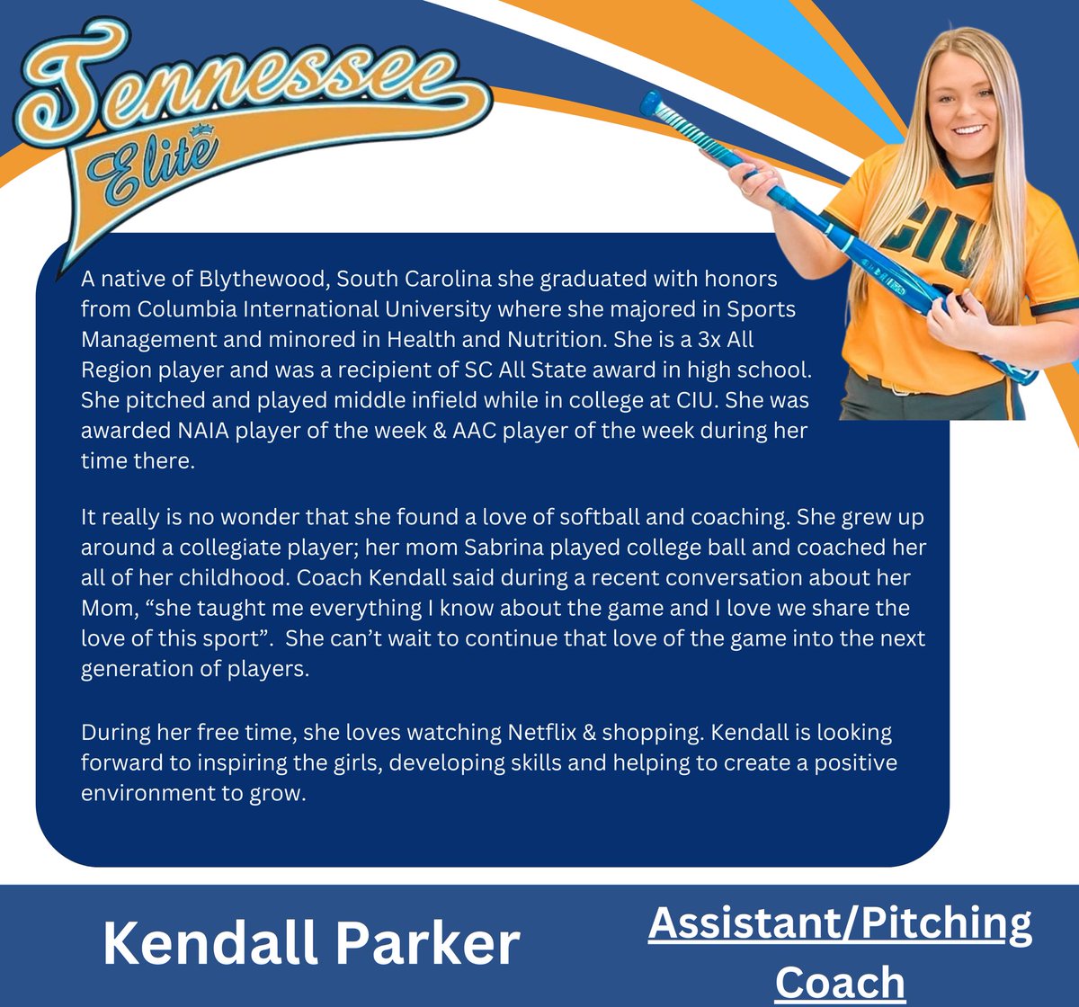 📣COACHING STAFF ANNOUNCEMENT 📣

Introducing Coach Kendall Parker!!! 

#proudtobeElite