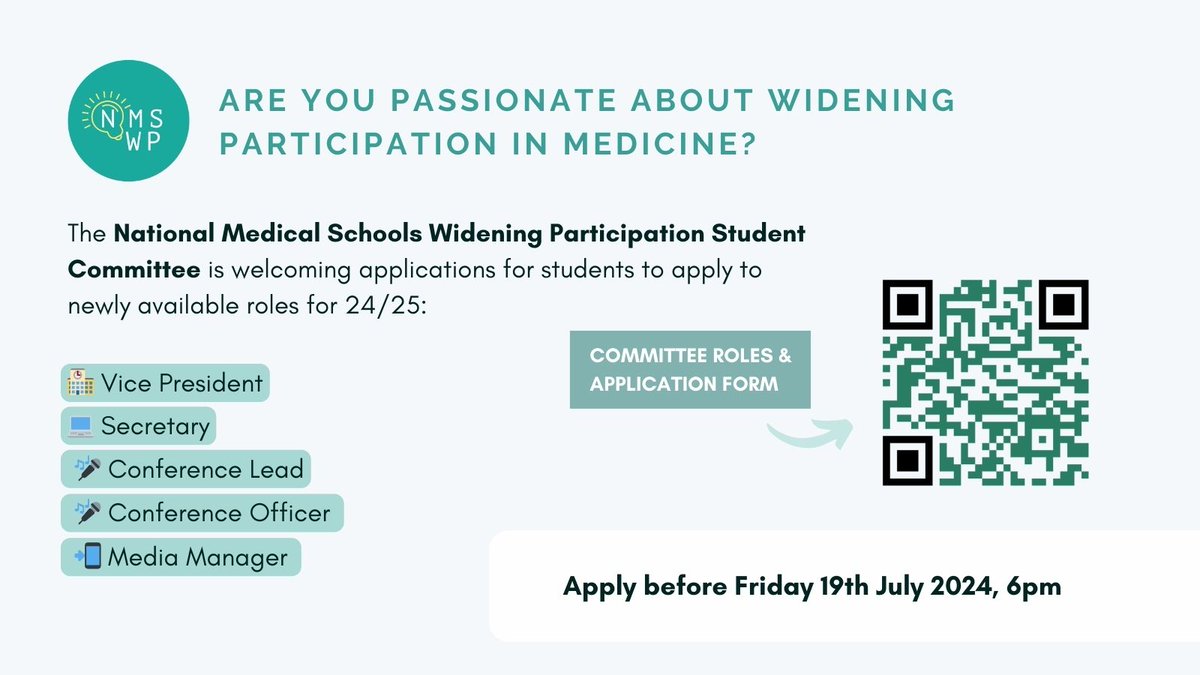 🚨 Exciting News! 🚨 NMSWP is now accepting applications for the 24/25 student committee! Roles: VP (2yr post), Secretary, Media Manager, Conference Officer, Conference Lead. 
📝 Deadline: 19th July 2024, 6pm. 
Apply here: forms.gle/t7iaNs1Fp7XtNj… 🌟