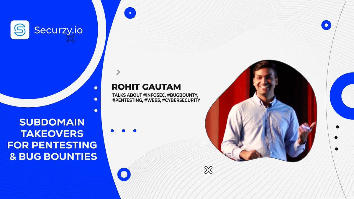 🔐 Cybersecurity Unleashed! 🌟 Dive into "Subdomain Takeovers for Pentesting &amp; Bug Bounties" with Rohit Gautam. 📺 Watch now: youtube.com/watch?v=GG2co5… Full recording at learn.securzy.io/webinar/subdom…  For more #Cybersecurity content➡️ learn.securzy.io 🔒💡 #Securzy #Pentesting