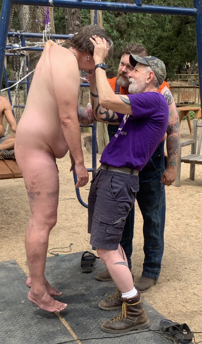 Yossie suspends our party chairman Eric by 8-gauge hooks as <a href="/GeoffMillard/">Geoffrey Millard</a> holds space at <a href="/the15sf/">The 15 Association</a> summer camp. #15bootcamp2024