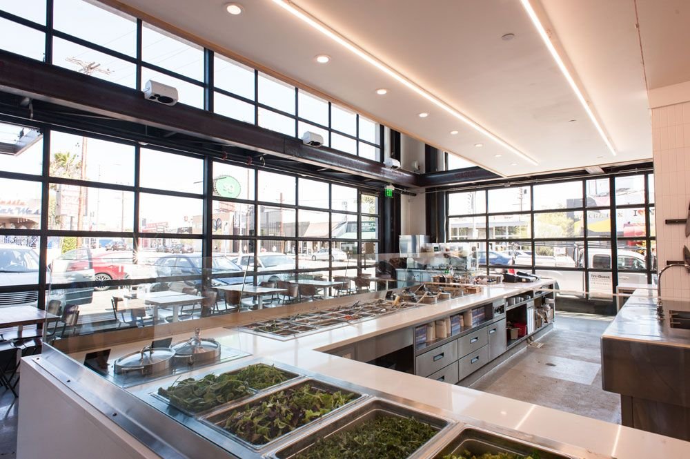 FTFEngInc's tweet photo. FTF transformed Sweetgreen at Beverly Grove, LA. Exposed steel framing and a previous seismic upgrade create an industrial-arts-inspired design. https://t.co/6dfm40IpV3