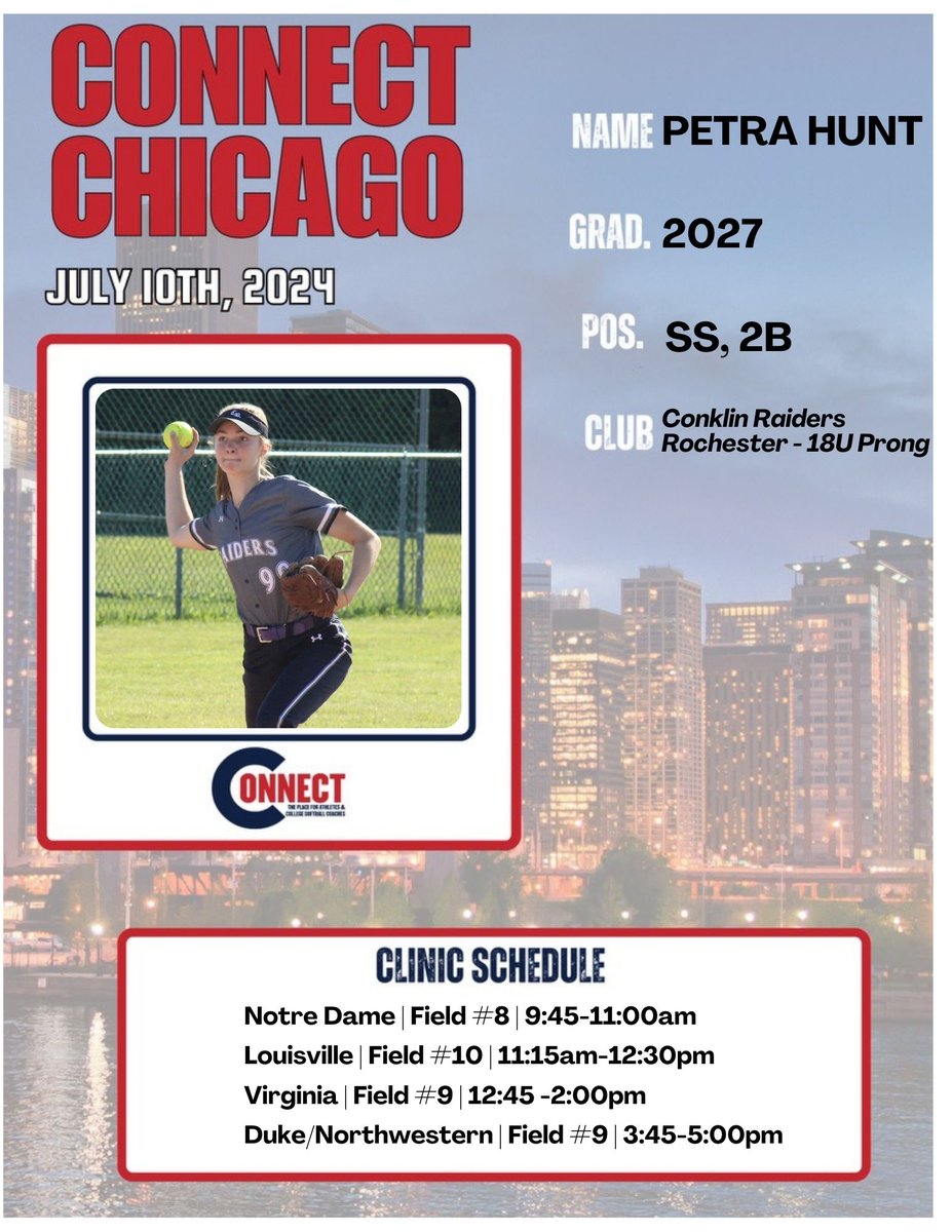 Petrahunt13's tweet photo. Excited to attend Connect Chicago next week!
@DDSBandEvents 
@DukeSOFTBALL 
@UVASoftball 
@LouisvilleSB 
@NUSBcats 
@NDsoftball 
@NYStarsFP_Prong 
#connectchicago https://t.co/v6yhyvNuww