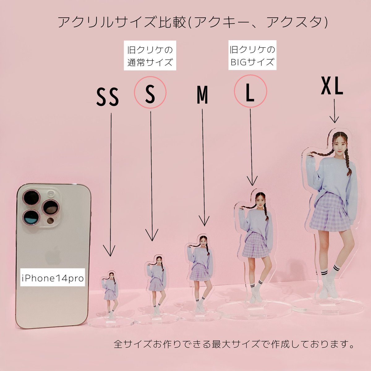 アクキー、アクスタ (SS.S.M.L.XL)5サイズ展開となりました❣️ 実際の