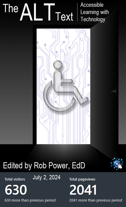 The ALT Text: Accessible Learning with Technology has just surpassed 2K chapter reads! Not bad for just over 3 months since our soft launch. Stay tuned for 27 new "Critical Analyses" chapters by graduate Education students!

pressbooks.pub/thealttext/

#DigitalAccessibility