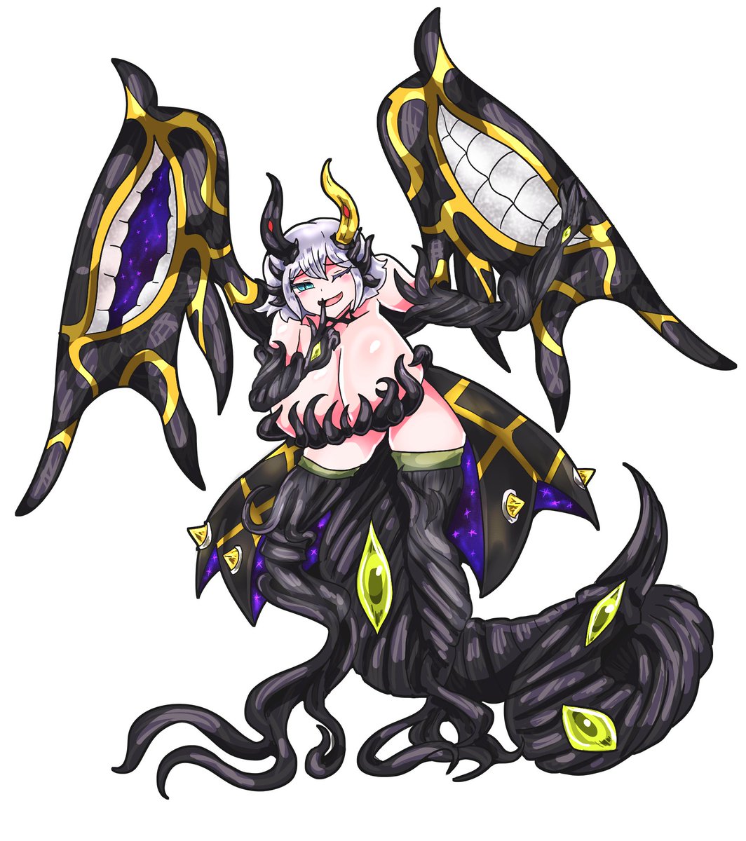 #魔物娘図鑑 #魔物娘図鑑二次 #monstergirl 
「ニャルラトホテプ・ドラゴン」
滅茶苦茶強い存在をまず作り、それを原作の強キャラにボコらせる。二次創作で自分の好きなキャラを立たせる基本。 