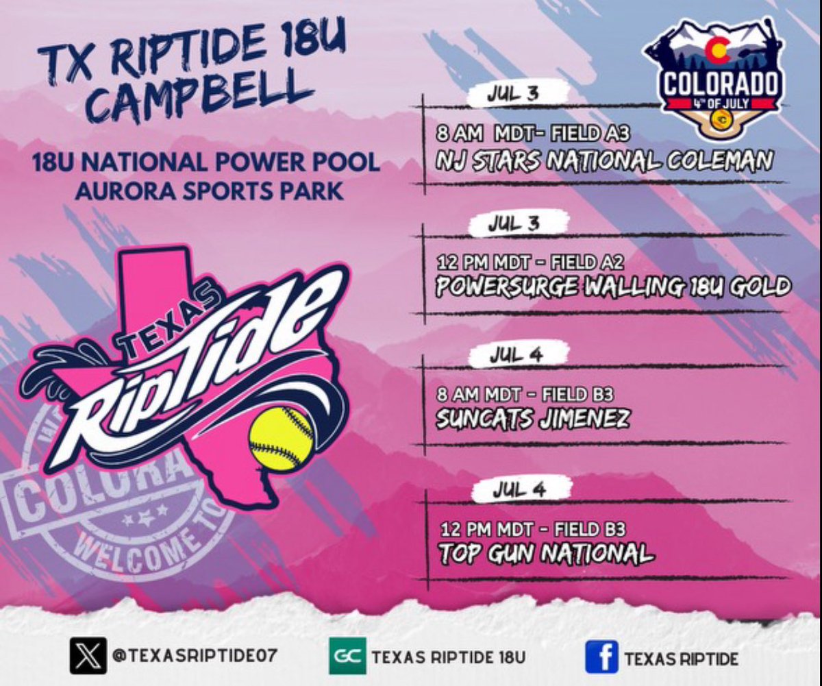 Pool play starts tomorrow. Let’s Go!
<a href="/TxRiptide07/">TEXAS RIPTIDE</a> <a href="/SamCamp50/">Sam Campbell</a>