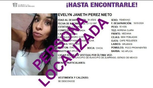 adrianaesthela's tweet photo. #Desaparecidas
En medio de tantas tensiones, una buena noticia:  Evelyn ya fue localizada. 
Familiares la encontraron en un anexo y de ahí, se la llevaron a una clínica de rehabilitación.
"Ya se encuentra mejor", dijo su prima Jacqueline. 
Gracias por compartir este caso. https://t.co/h354uojThE