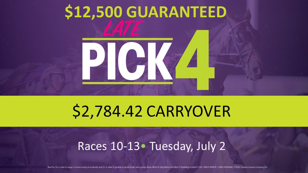 HoP_Racing's tweet photo. 🚨Carryover Alert🚨
We've got a double carryover coming up in the Late Pick 5 (races 9-13) and the Late Pick 4 (races 10-13) #PlayHP #CarryoverAlert
🚨Late Pick 5: $3,486.09 Guaranteed at $12,500
🚨Late Pick 4: $2,784.42 Guaranteed at $12,500 https://t.co/iIfp68EhwB