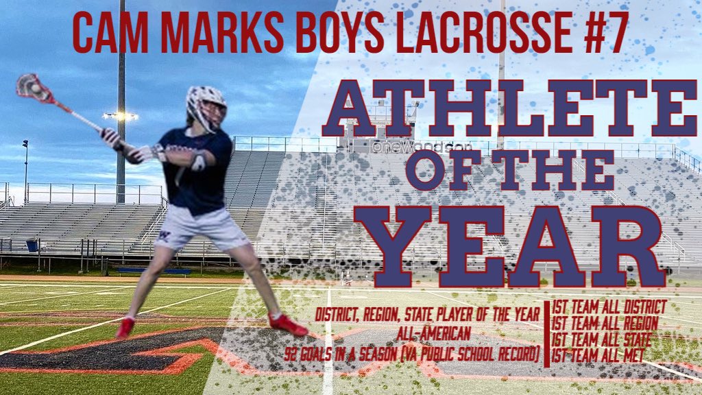 CavSportsLead's tweet photo. Congratulations to Cam Marks ( @woodsonboyslax ) on being named Woodson Male Athlete of the Year‼️ Cam was a member of both the football and boys lacrosse team where he was named state player of the year and is in the VA Public School record book with 92 goals! Great job Cam! https://t.co/T8KZLtgGL1