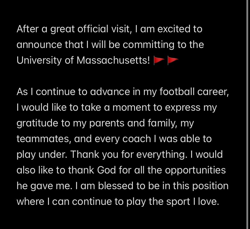 jax_markovich's tweet photo. 100% COMMITTED! 
I’m home  @UMassFootball #Flagship 🚩

@CoachDitmore @VaughanCoach @WClay99 @Coach_silvrback @laryea_simon @hzfbfamily @gavinlutman18 @litten_andy @Sub0_Athletics @Coach_MLayman @FBCoachDBrown @JUSTCHILLY @PeteKnow_ @azc_obert @BrandonHuffman @BlairAngulo https://t.co/lvH9CCtvgN