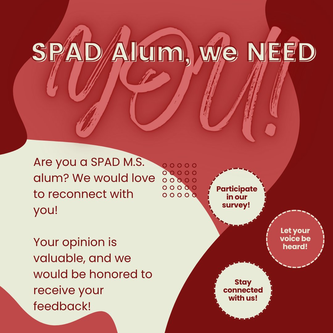 Former SPAD Master’s students, we miss you! We would like to invite you to complete our survey about your SPAD experience. Your feedback will allow us to continue developing and expanding our department! We would love to hear from you! 
Link: docs.google.com/forms/d/e/1FAI…