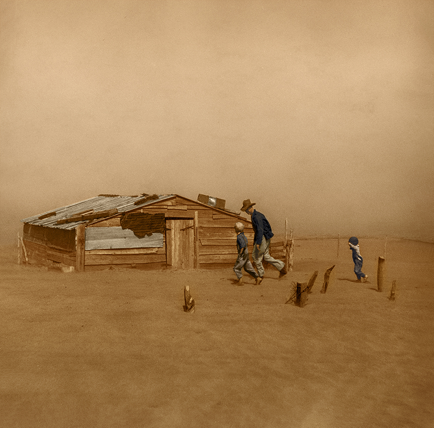artlimitednet's tweet photo. 1936 Okla Farmer and sons walking in the face of a dust storm. by @MarieLou_Chatel
#fineart #nature #dust #gloomy #colorizedphoto #everyday #tornadic #oldpictures #stormy #yellow #countryside #chatel #visiblewomen #meadow #historical #daylight #people… https://t.co/2RyQcG1OGJ https://t.co/Qph6WKyOYR