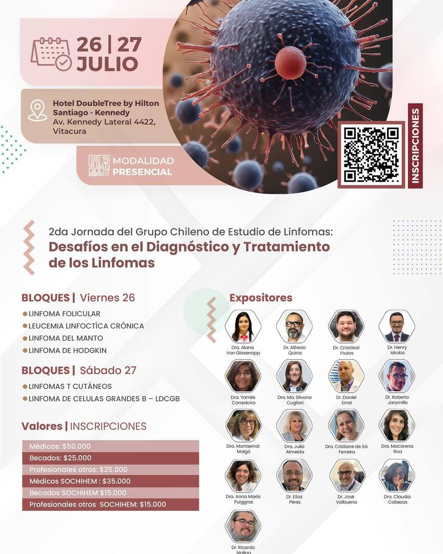hemato_maca's tweet photo. Fecha: [26 y 27 de Julio]
Horario: [8:30 am ]
Lugar: [Hotel DoubleTree by Hilton.  Av. Kennedy Lateral 4422, Vitacura]

¡Inscríbete ya y asegura tu cupo en este importante evento del mundo de la hematología y la oncología! #GCEL #Linfoma #Networking #Hematología https://t.co/ska10M4or6