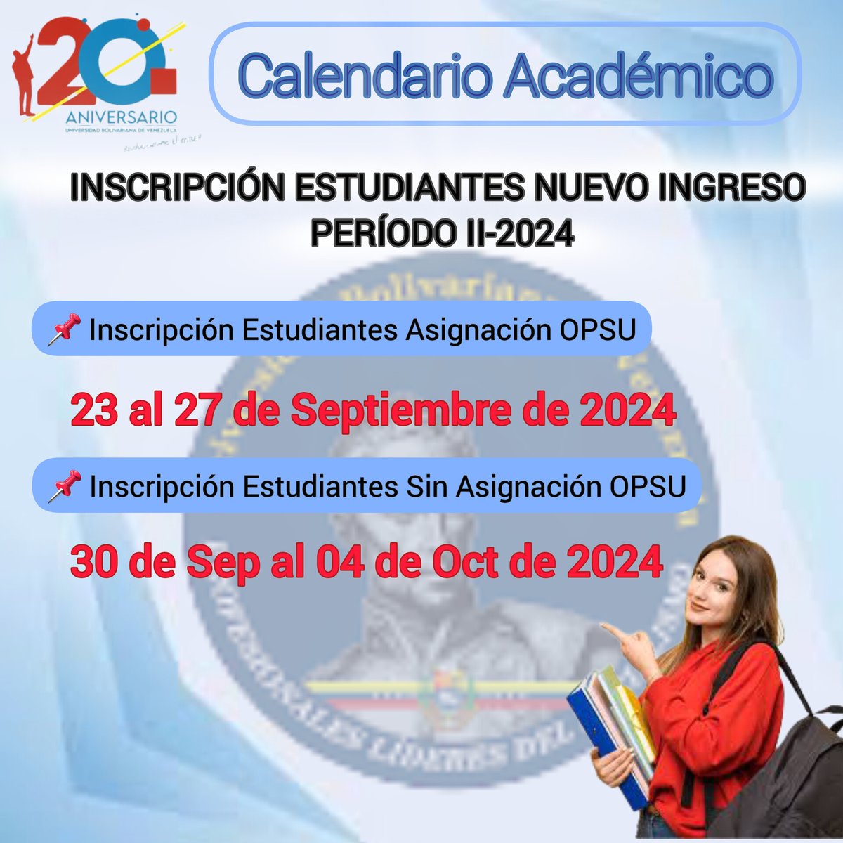 UnibolivarianaZ's tweet photo. INSCRIPCIÓN DE ESTUDIANTES NUEVO INGRESO, periodo II-2024, Universidad Bolivariana de Venezuela, Eje Geopolítico Regional Cacique Mara, sede Zulia https://t.co/9ADkRRSU1i