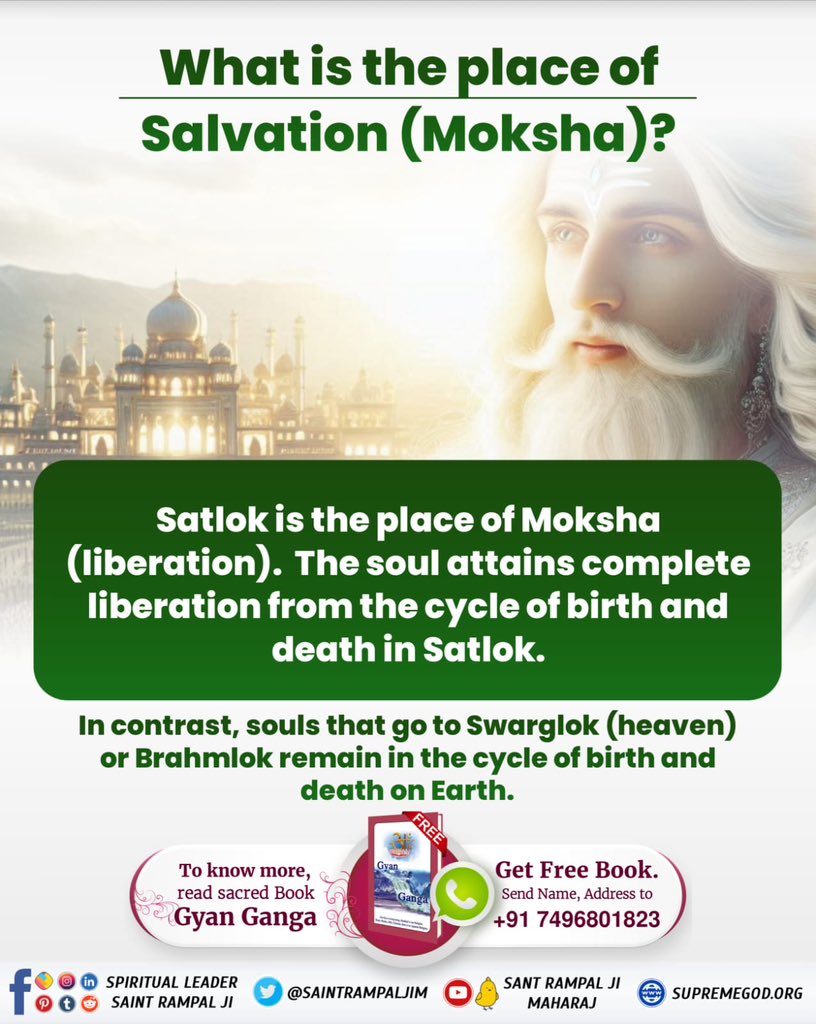 Satlok is the final destination of soul. After reaching Satlok, there’s no coming back into this cycle of birth and death 🤍

We shall all worship Supreme Lord under the guidance of Supreme <a href="/SaintRampalJiM/">Sant Rampal Ji Maharaj</a> Maharaj Ji to attain this ultimate destination.
- #GodMorningWednesday 🙏🏻