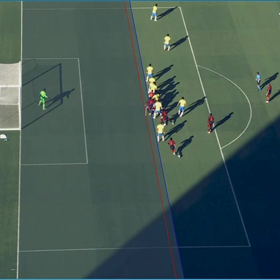 TyCSports's tweet photo. EL POLÉMICO OFFSIDE POR EL QUE ANULARON EL GOL A COLOMBIA

El VAR trazó las líneas a partir de la posición de Córdoba, cuando había sido Davinson Sánchez el autor del 1-1 ante #Brasil. #CopaAmérica. https://t.co/QY1MyDONVB