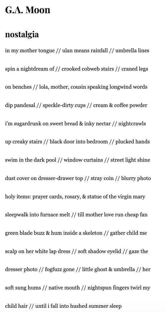 neologue (@neologismpoetry) on Twitter photo Issue #85 is out tonight re: boundaries between nostalgia and living! Featured Poet G.A. Moon, supported by Adrianna Gordey, Maya Slocum, Vanessa Y. Niu, @kip_knott, <a href="/poetbenwrites/">Benjamin Schmitt</a>, Carlo Rey Lacsamana, and Courtney Hitson!
neologismpoetry.com/june-2024/ Issue #85 is out tonight re: boundaries between nostalgia and living! Featured Poet G.A. Moon, supported by Adrianna Gordey, Maya Slocum, Vanessa Y. Niu, @kip_knott, <a href="/poetbenwrites/">Benjamin Schmitt</a>, Carlo Rey Lacsamana, and Courtney Hitson!
neologismpoetry.com/june-2024/