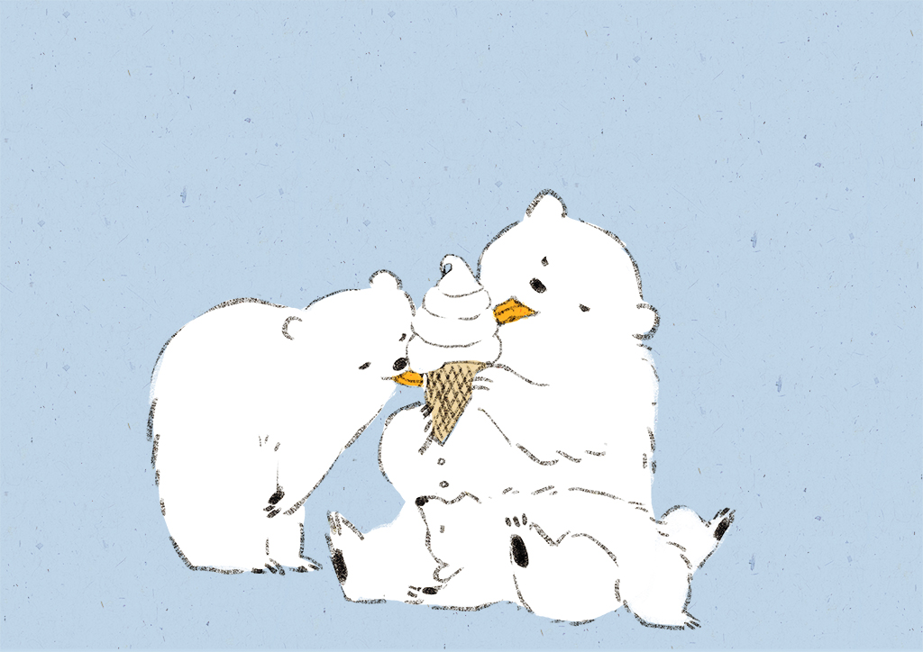 「#ソフトクリームの日」|ももろ　4／20発売絵本「パンダのパクパクきせつのごはん」のイラスト