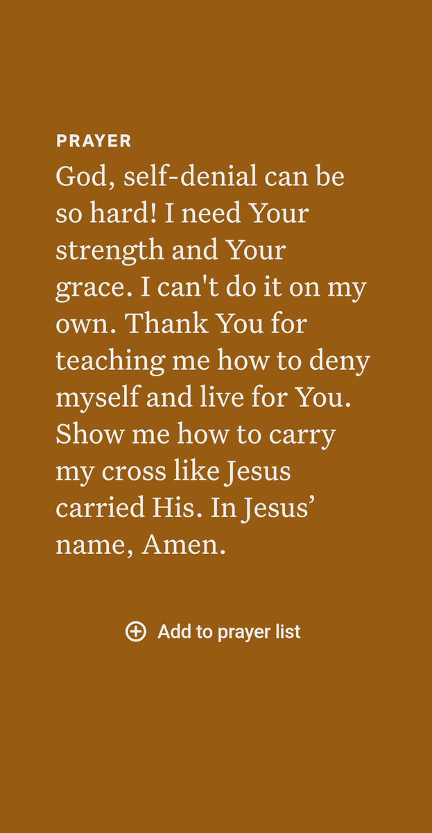And he said to them all, If any man will come after me, let him deny himself, and take up his cross daily, and follow me.  For whosoever will save his life shall lose it: but whosoever will lose his life for my sake, the same shall save it. 
bible.com/bible/1/luk.9.…