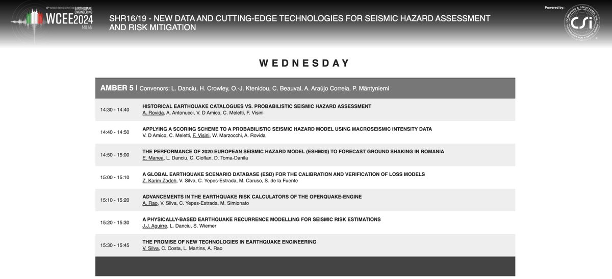 EPOSeu's tweet photo. 🔊 Attention all @wcee2024 attendees! 🔊 #EFEHR is hosting a plenary session ❗TODAY❗ from 14:30 to 15:45 in room Amber 5! Program details 👇
#EarthquakeEngineering #WCEE #Milan #Opensource #Research #Seismology #Engineering #SolidEarthScience #ScientificCommunity https://t.co/TN20coQYhd