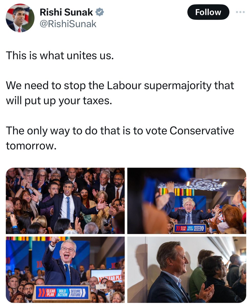 Number10cat's tweet photo. Three of the four people pictured have chosen not to stand for the Conservatives at this general election; you're on your own Sunak. https://t.co/0ToAPrMeIK