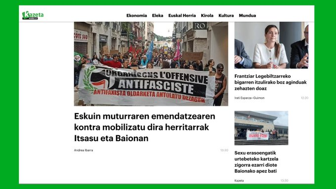 Antifaxismoa's tweet photo. @kazetaeus Eskuin muturraren emendatzearen kontra mobilizatu dira herritarrak #Itsasu eta #Baiona-n
@info_antifaxist @Antifaxismoa https://t.co/uMaRzN04R7